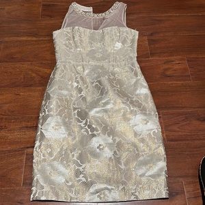 Gold embellished dress, sheer high neck